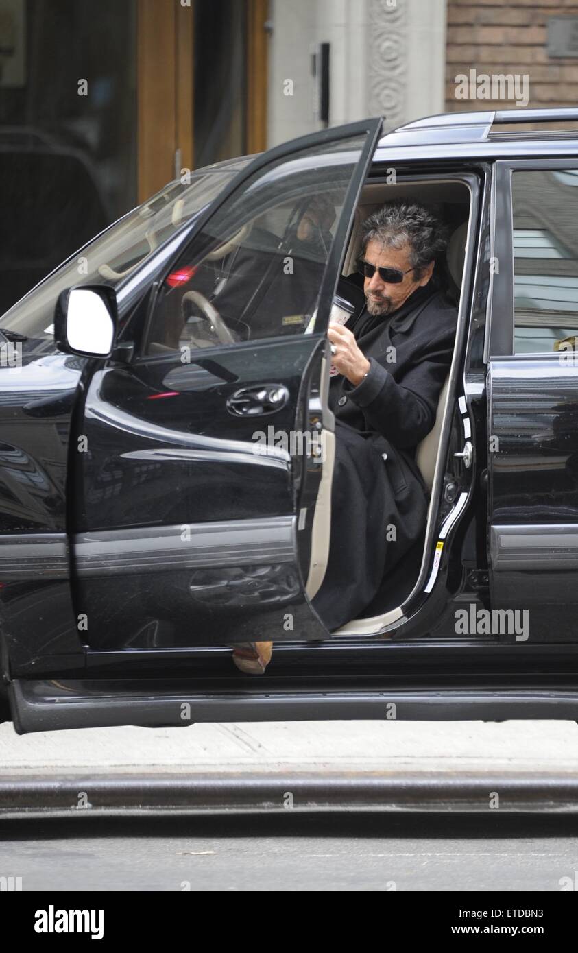 Al Pacino exits his car and heads to WNYC Radio studios wearing a full