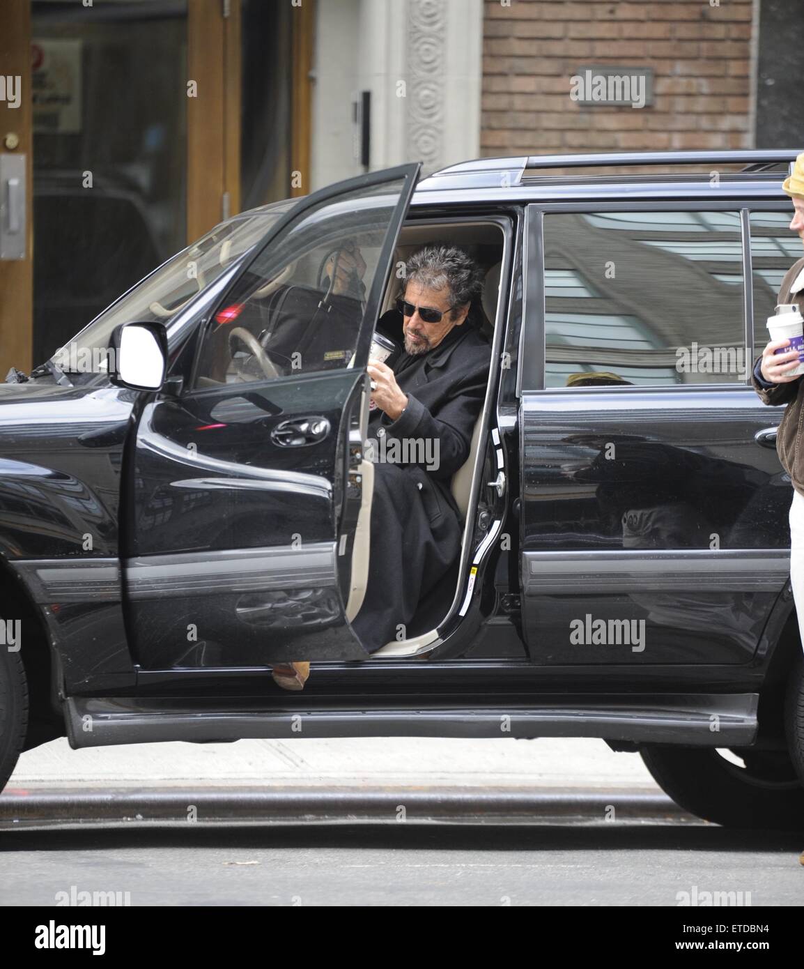 Al Pacino exits his car and heads to WNYC Radio studios wearing a full