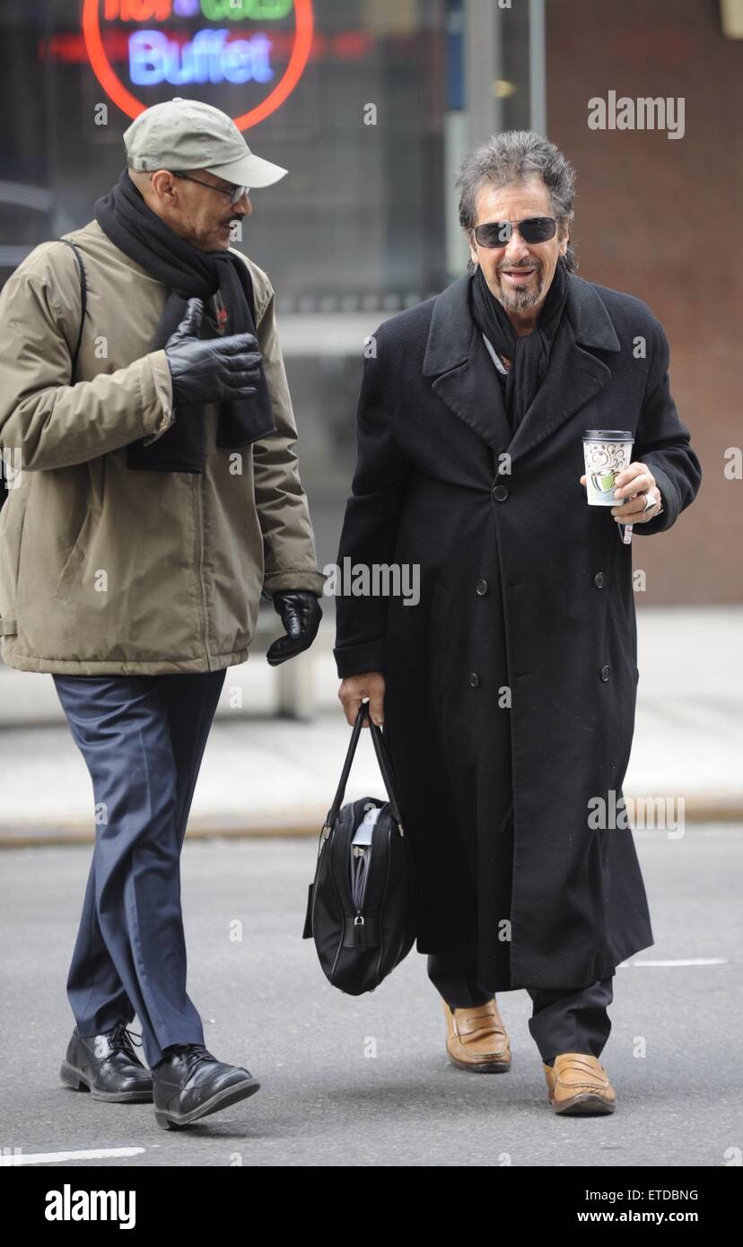 Al Pacino exits his car and heads to WNYC Radio studios wearing a full