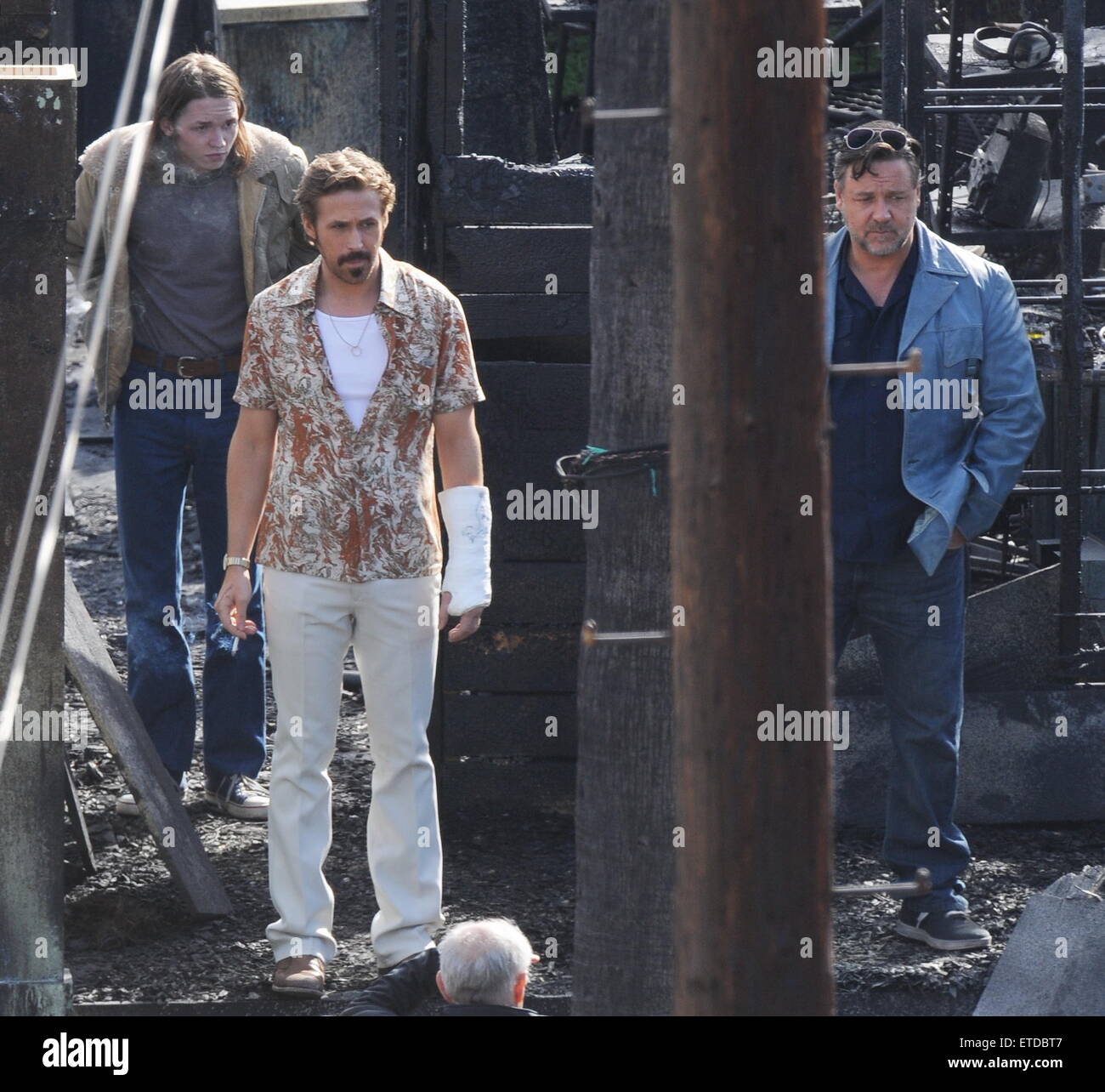 Actor Ryan Gosling spotted taking a smoking break on the set of 