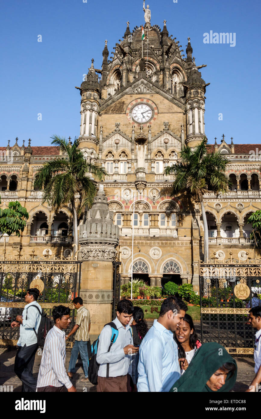 Mumbai India,Indian Asian,Fort Mumbai,Chhatrapati Shivaji Central Railways Station Terminus Area,Victorian Italianate Gothic Revival architecture,trad Stock Photo