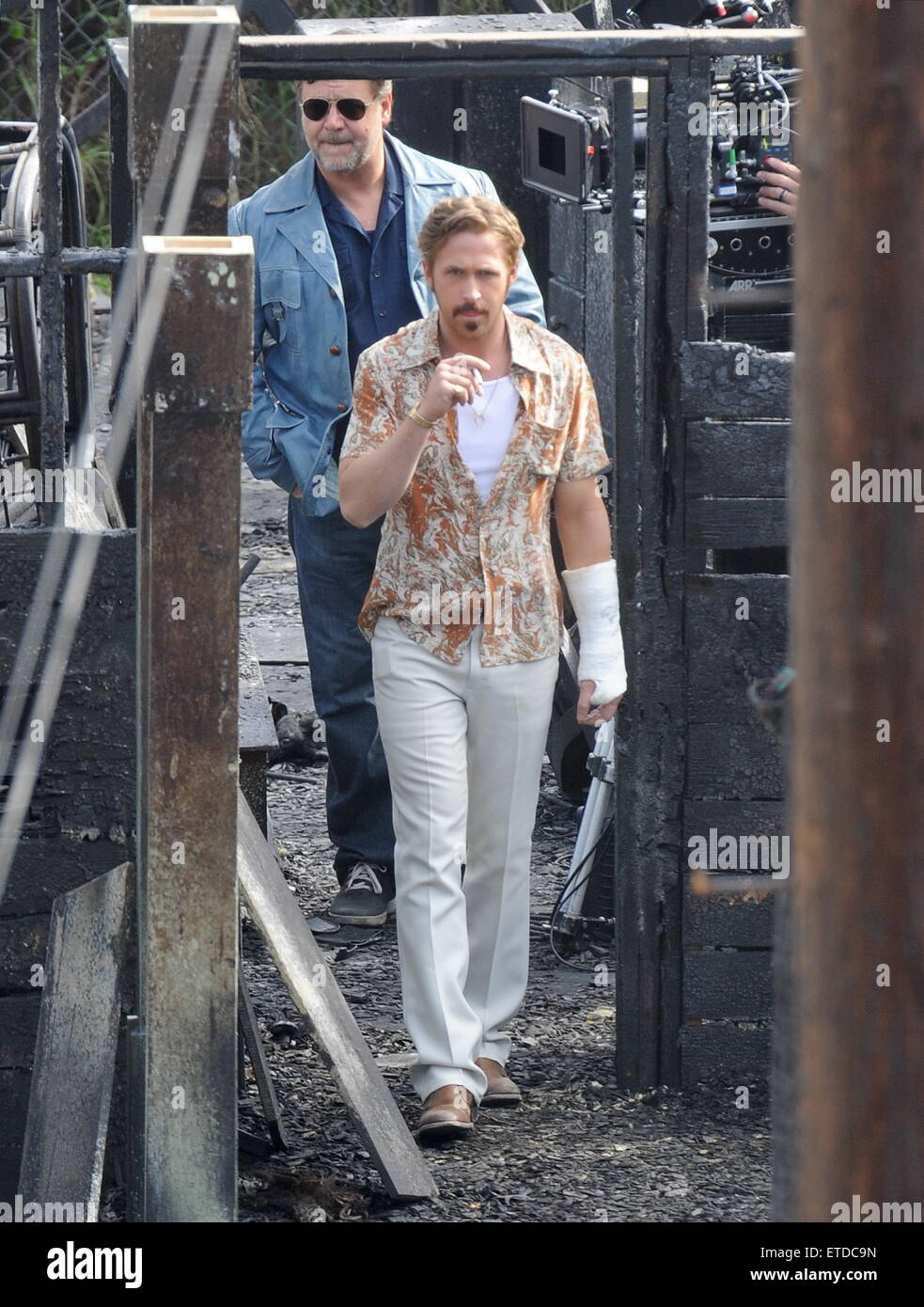 Ryan Gosling and co star Russell Crowe on the set of their new movie ...