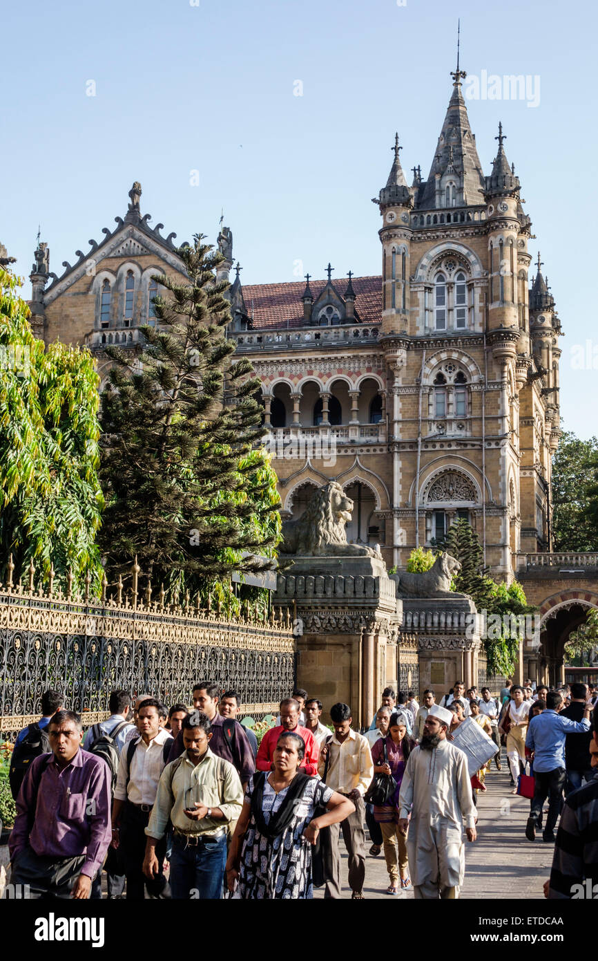Mumbai India,Fort Mumbai,Chhatrapati Shivaji Central Railways Station Terminus Area,Victorian Italianate Gothic Revival architecture,traditional Mugha Stock Photo