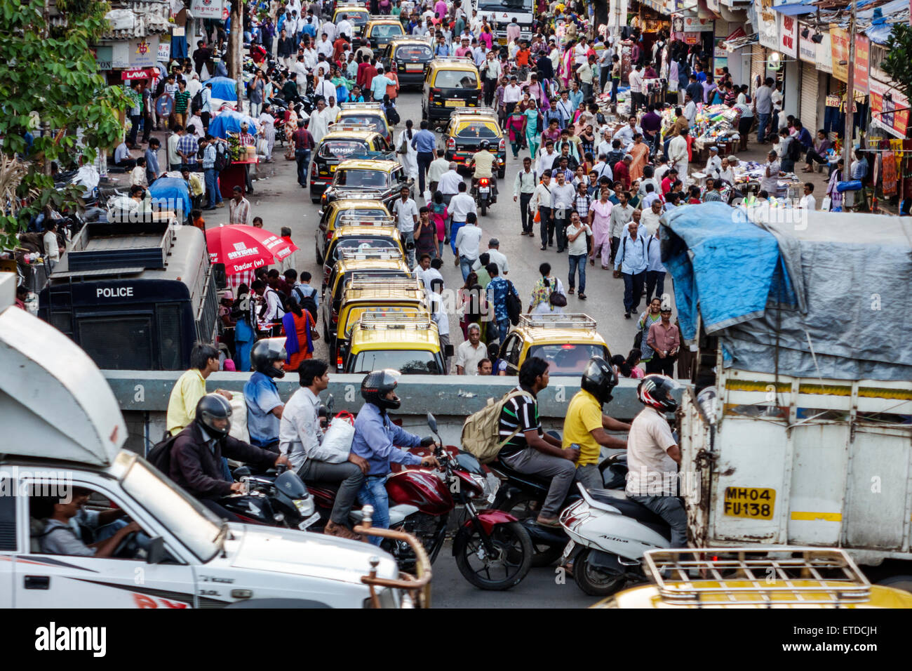 Mumbai India,Dadar West,rush hour,commuters,street,Kavi Keshavsut Flyover,road,highway,traffic,motorcycle riders,India150302216 Stock Photo