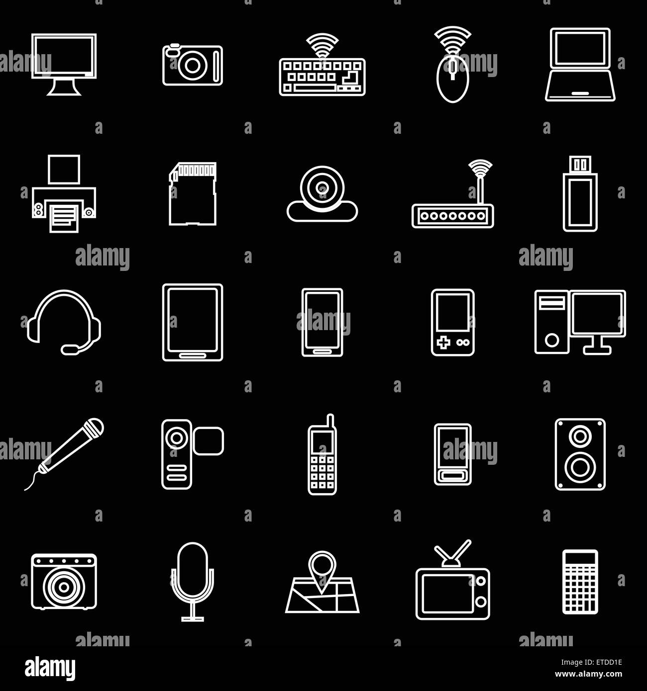 Gadget line icons on black background, stock vector Stock Vector Image ...