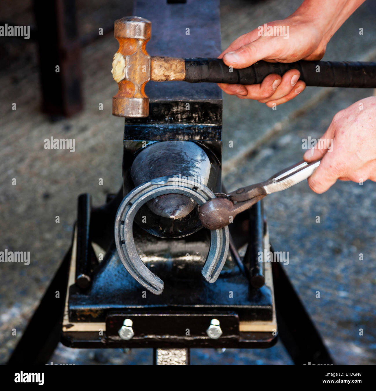 Blacksmith Farrier making horse shoe Stock Photo Alamy
