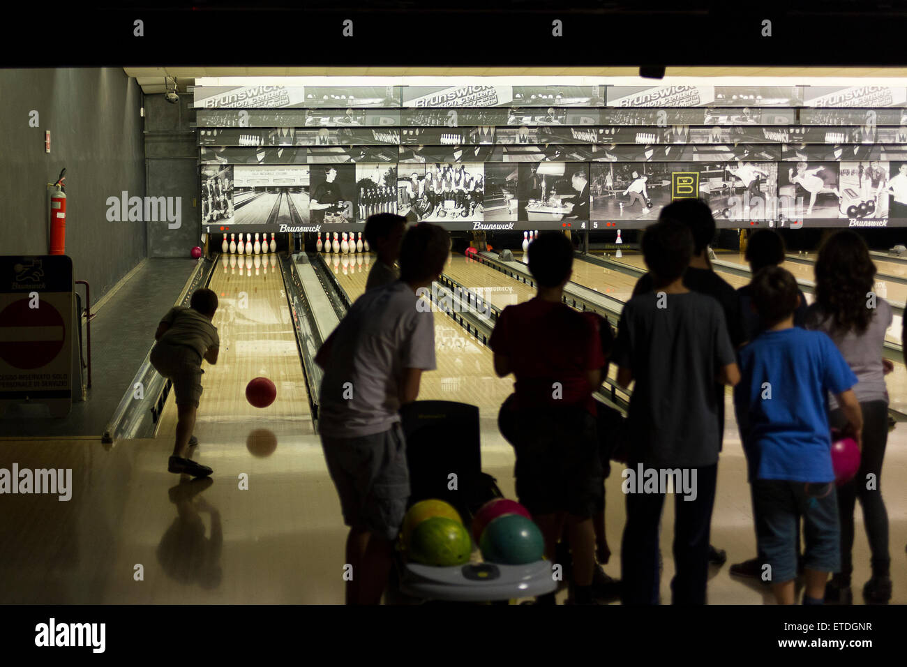 Rome, Italy, 05/12/2015 - Children's bowling match in Brunswick bowling  center. Special children lanes were used for this match Stock Photo - Alamy