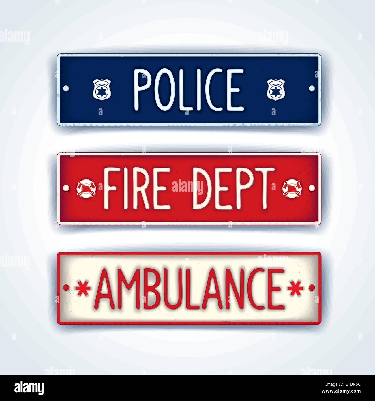 Car license plate for emergency services police, fire department