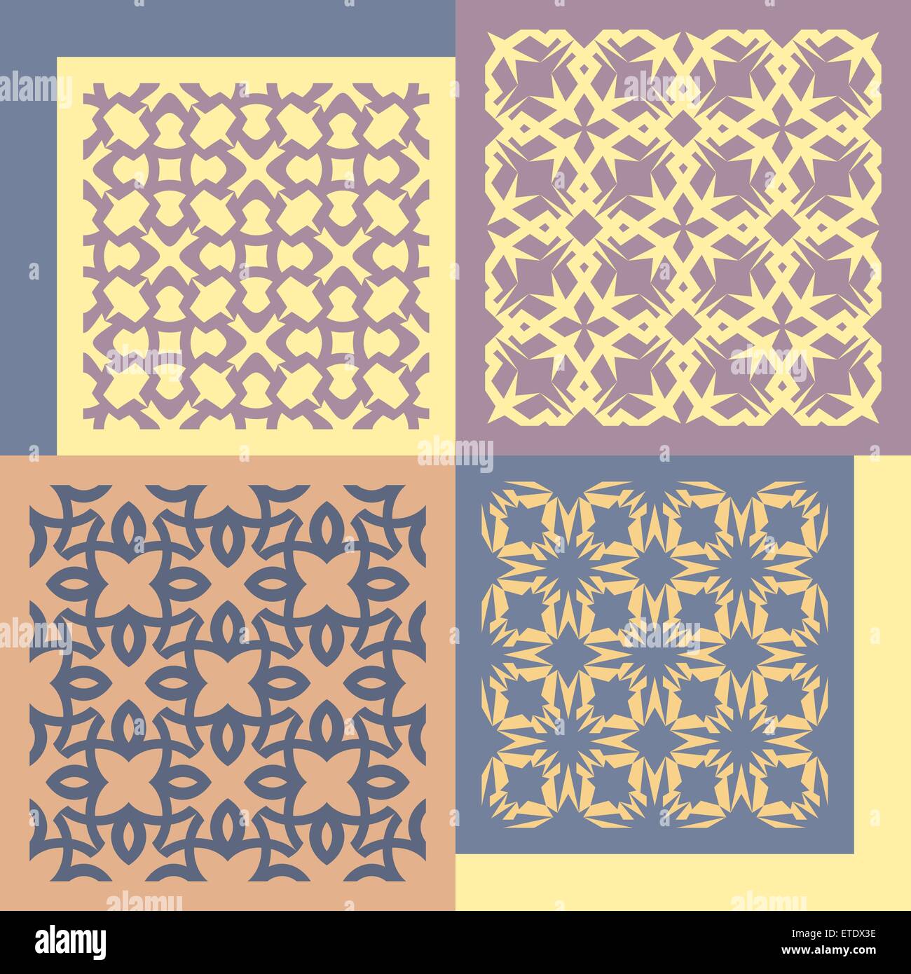 Set of four seamless patterns. Vintage geometric ornaments. Can be used for wallpaper, pattern fills, web page background. Stock Vector