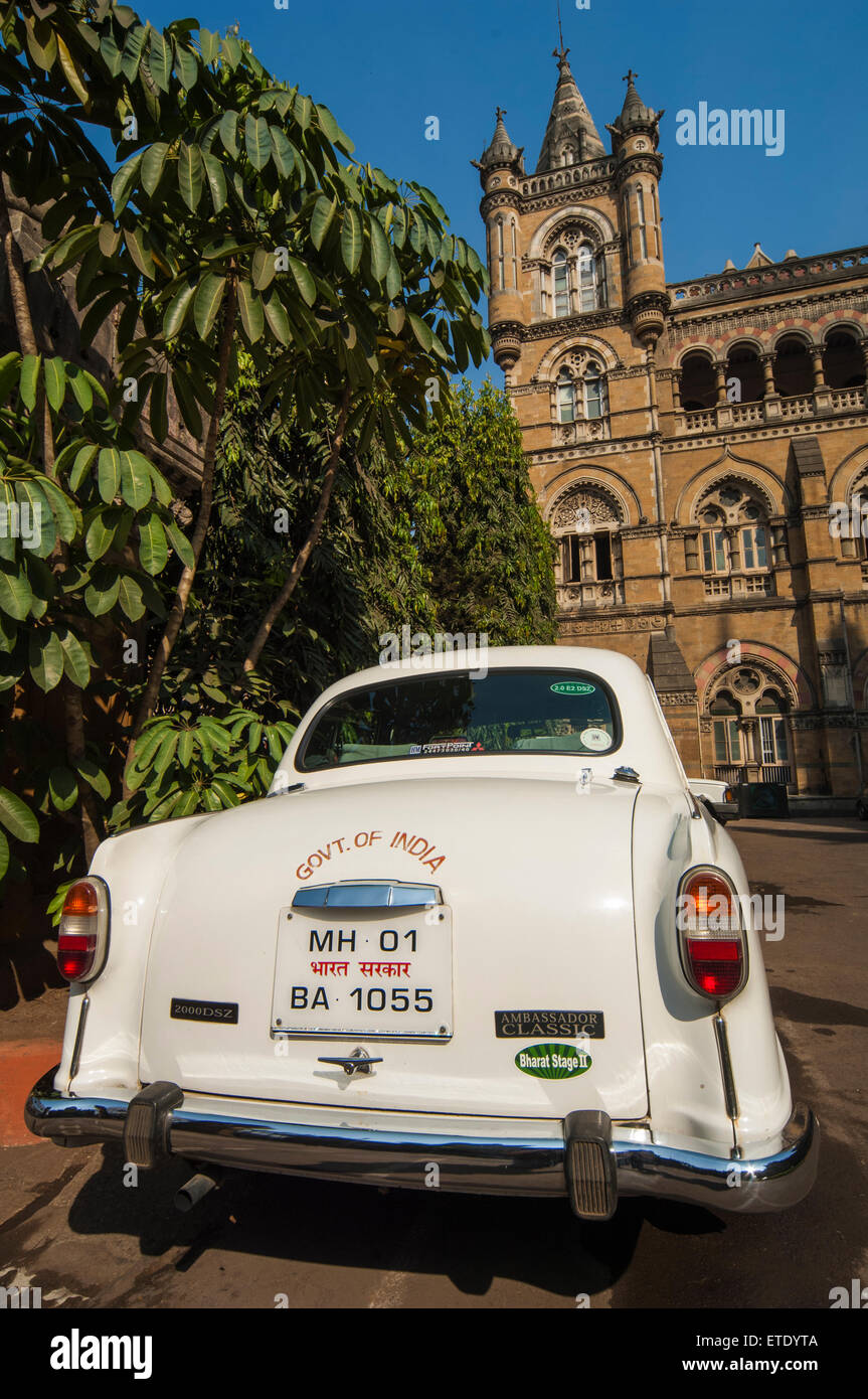Governmental Ambassador car outside Victoria Terminus, Mumbai Stock Photo