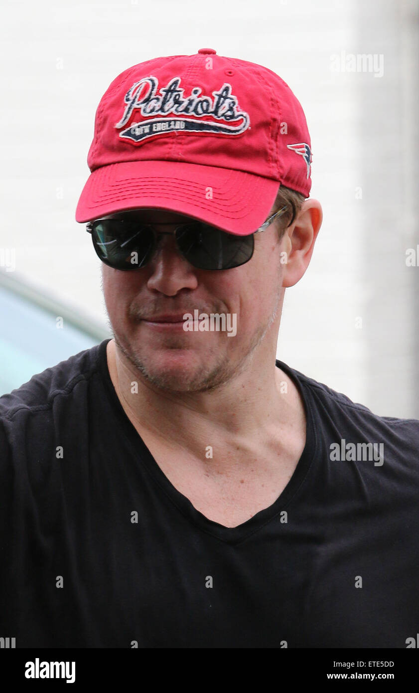 Matt Damon leaves the gym wearing a New England Patriots cap, showing  support for his hometown team in the upcoming NFL Super Bowl XLIX  Featuring: Matt Damon Where: Los Angeles, California, United