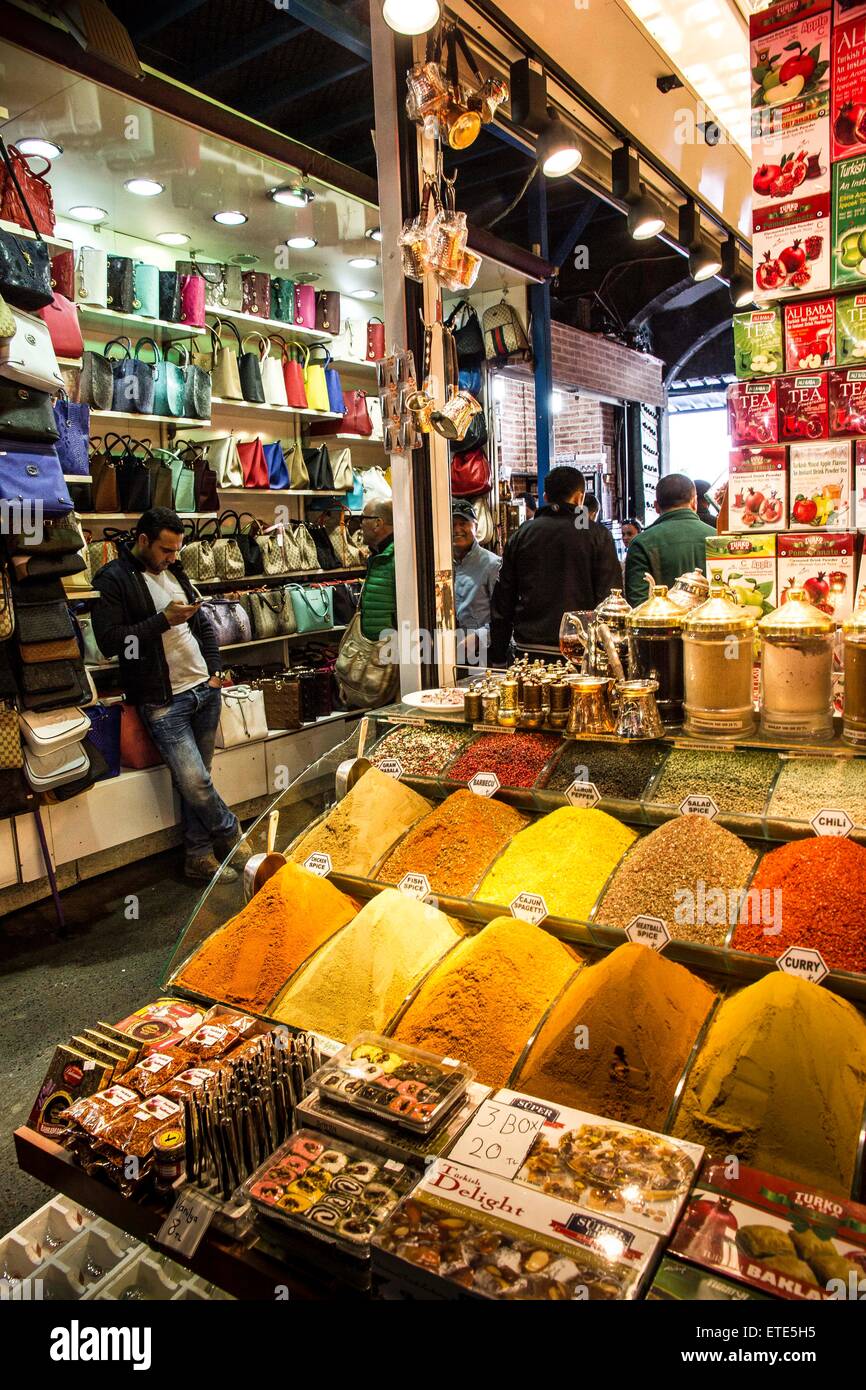 The Spice Bazaar, located in the Eminönü district of Istanbul, Turkey is one of the largest bazaars in the city. Stock Photo