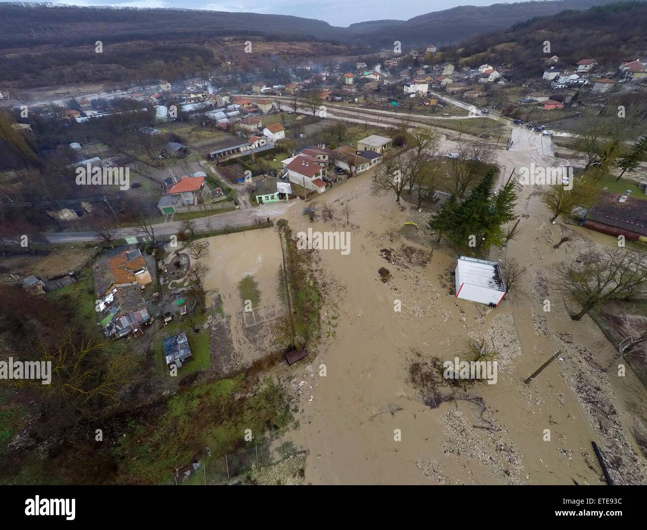 Heavy rain floods the streets of Doliste causing damage to homes and cars, also causing communication breakdowns across the country  Where: Doliste, Bulgaria When: 01 Feb 2015 Credit: Impact Press Group/WENN.com Stock Photo