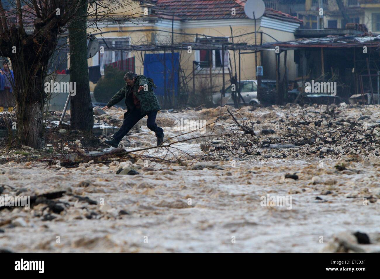 Heavy rain floods the streets of Doliste causing damage to homes and cars, also causing communication breakdowns across the country  Where: Doliste, Bulgaria When: 01 Feb 2015 Credit: Impact Press Group/WENN.com Stock Photo