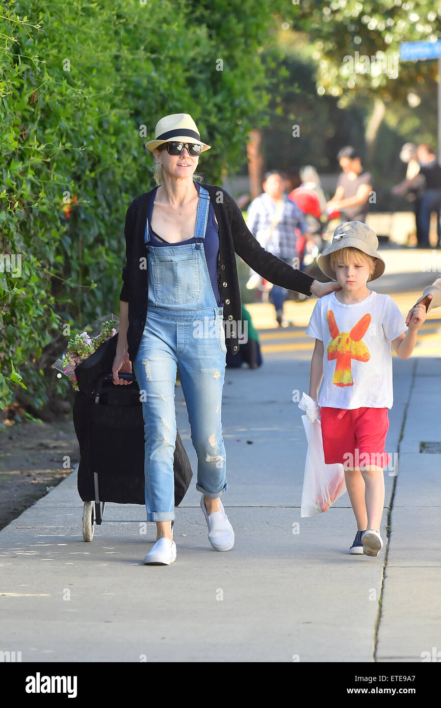 Naomi Watts goes grocery shopping in Brentwood with her son, Samuel
