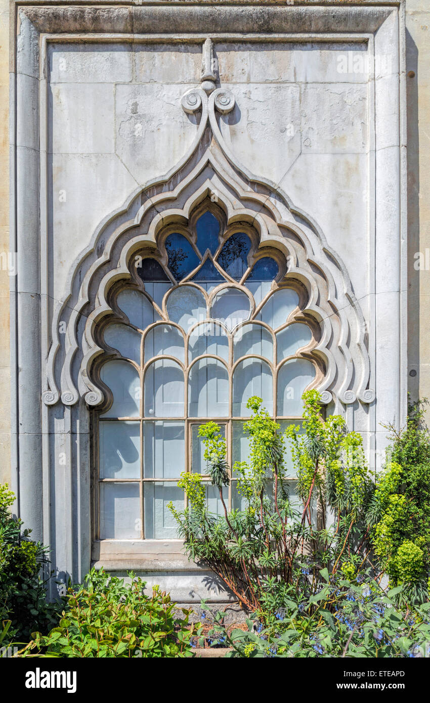 Architectural detail of a window of the Royal Pavilion, a former royal residence in Brighton, East Sussex, England, UK. Stock Photo