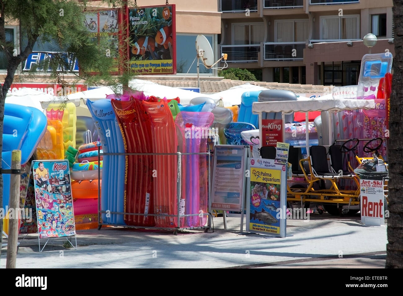 Plastic toys for the water, excursion information and souvenirs in a