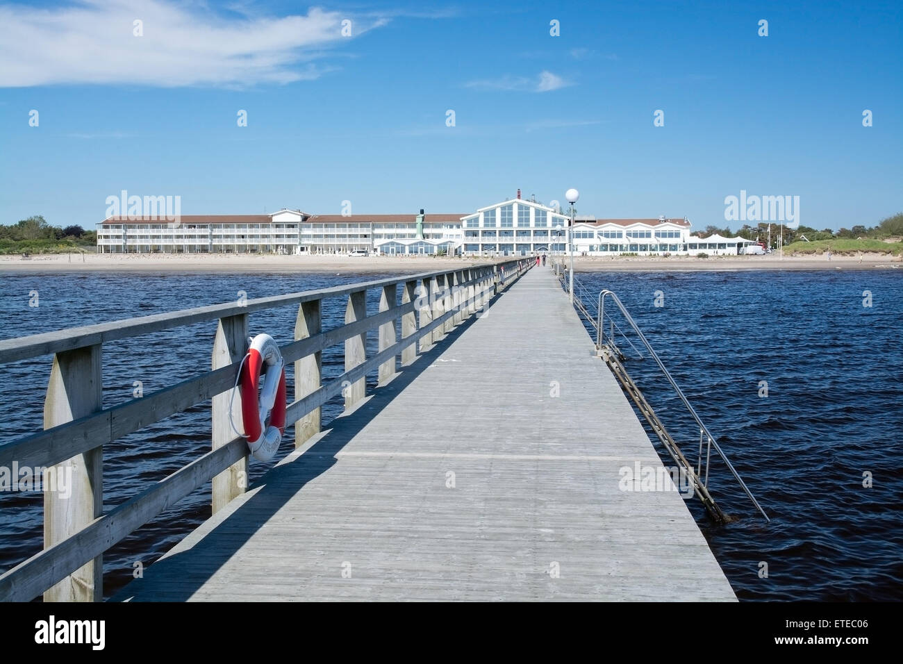 Strandbaden Falkenberg wooden pier before summer tourist season on June 5, 2015 in Falkenberg Stock Photo