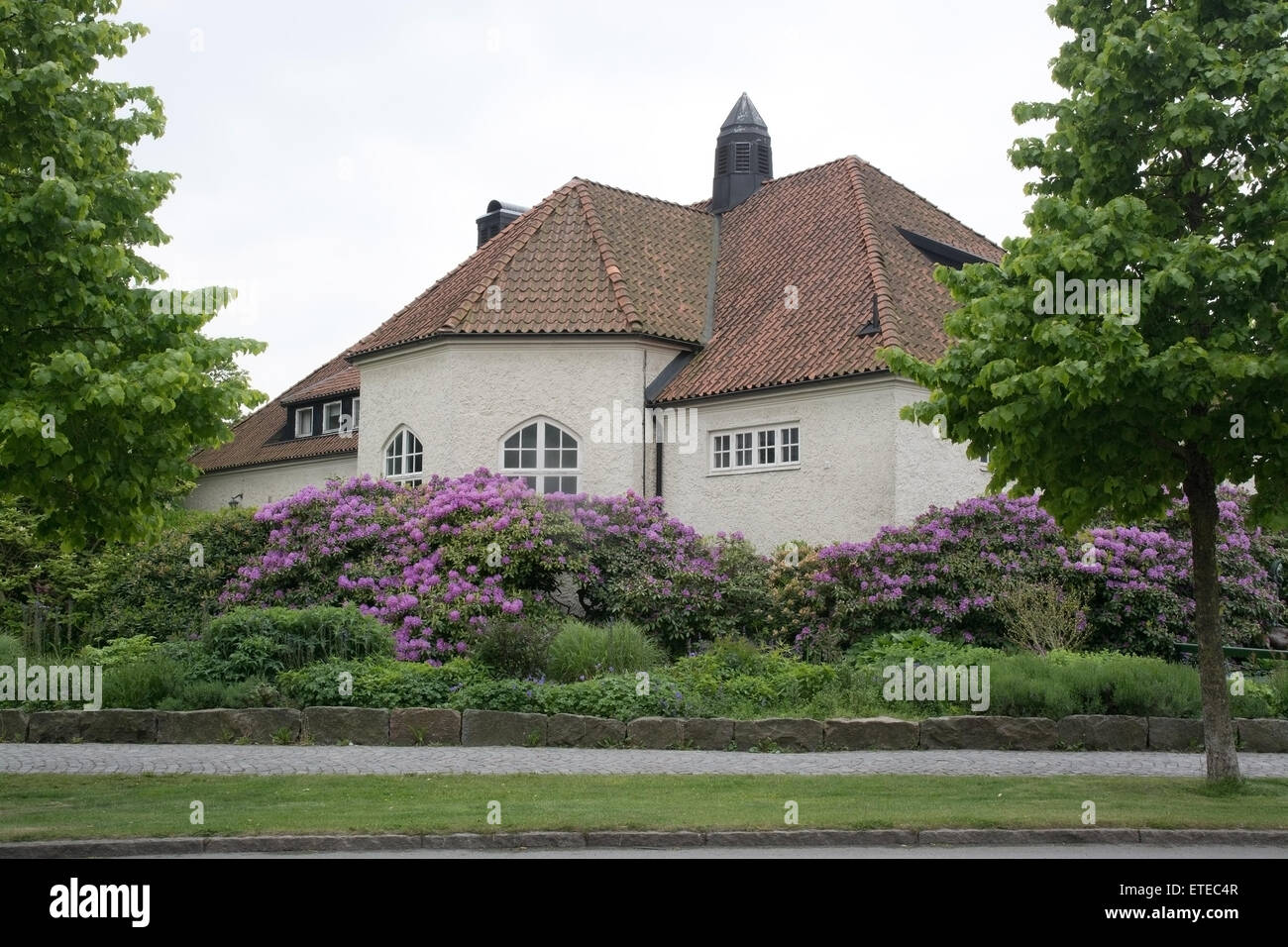 Old bathing house building in central town on June 6, 2015 in Falkenberg, Sweden. Stock Photo