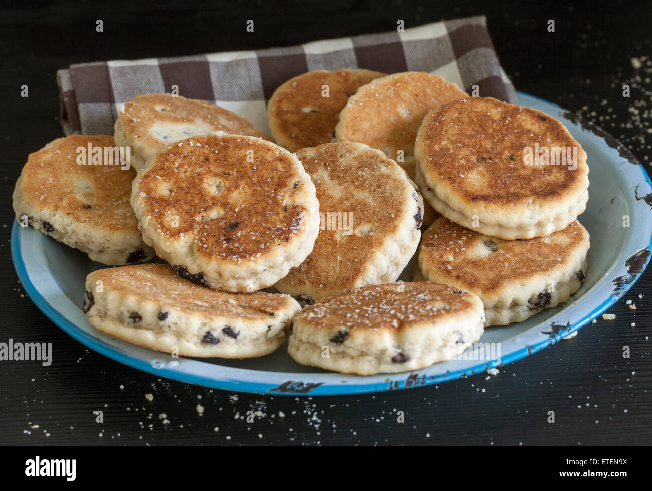 Welsh cakes or Welshcakes (or pics) - a traditional food delicacy in Wales Stock Photo