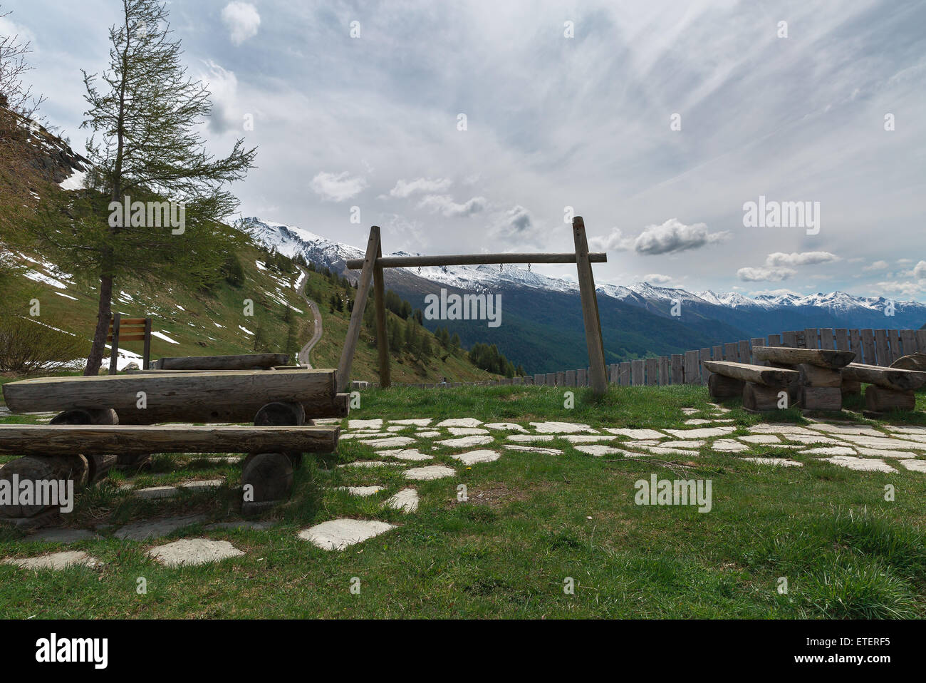 tables and benches for outdoor recreation Stock Photo