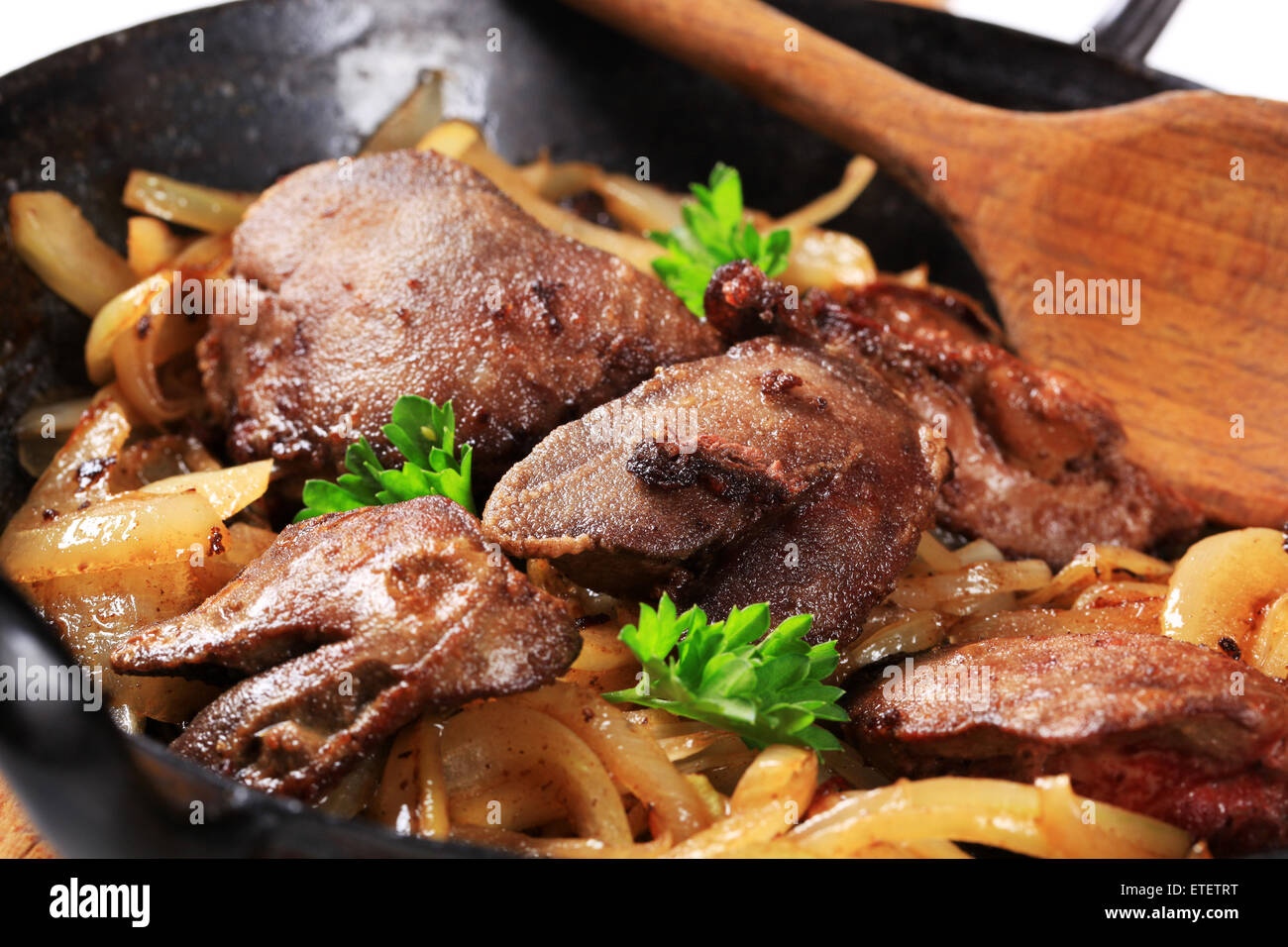 Pan fried chicken liver and onions Stock Photo Alamy