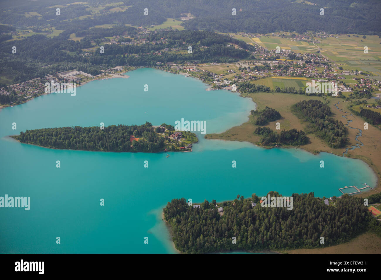 Flightseeing Tour Carinthia Lake Faak Bird's Eye View Stock Photo