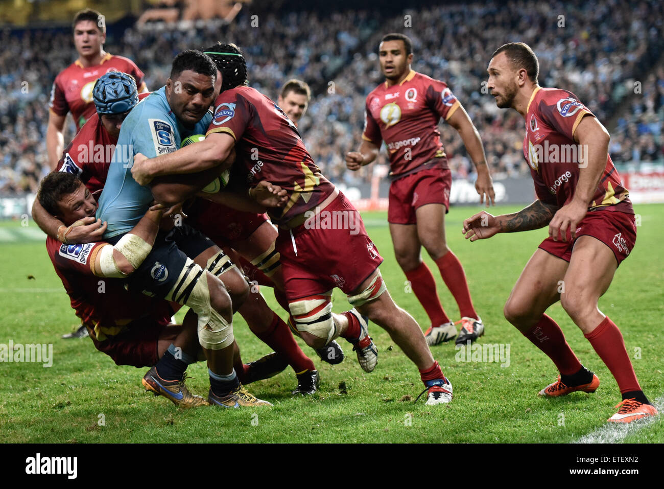 Sydney Australia 13th June 15 Super Rugby Nsw Nsw Waratahs Versus The Queensland Reds Waratahs Wycliff Palu Is Swamped By The Reds Defence The Waratahs Won 31 5 Credit Action Plus Sports Alamy Live