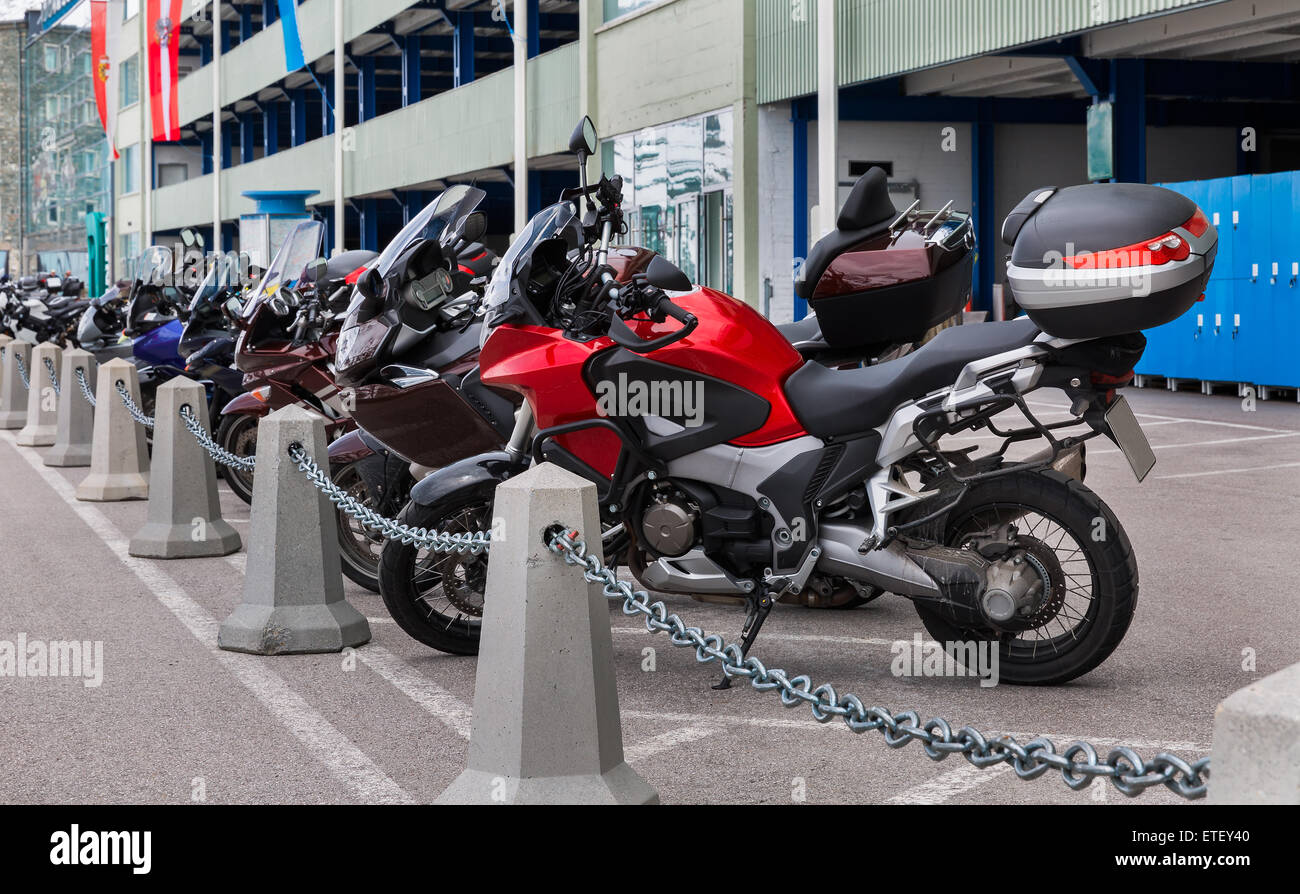 motorcycles parked in the parking lot Stock Photo Alamy