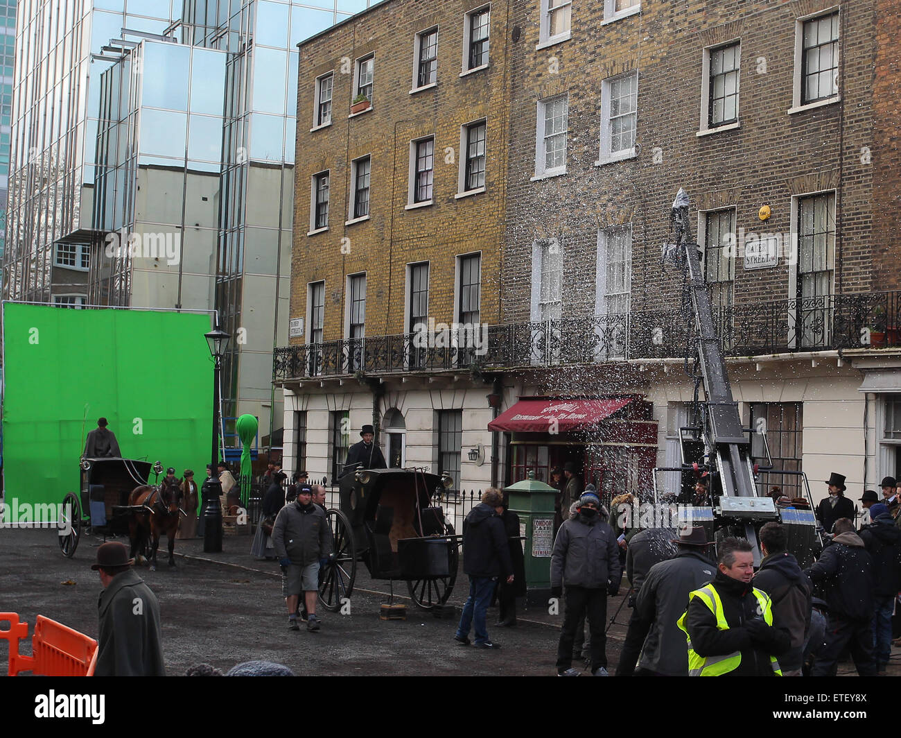 Benedict Cumberbatch and Martin Freeman film a scene for the 'Sherlock' christmas special in London  Featuring: View Where: London, United Kingdom When: 07 Feb 2015 Credit: WENN.com Stock Photo
