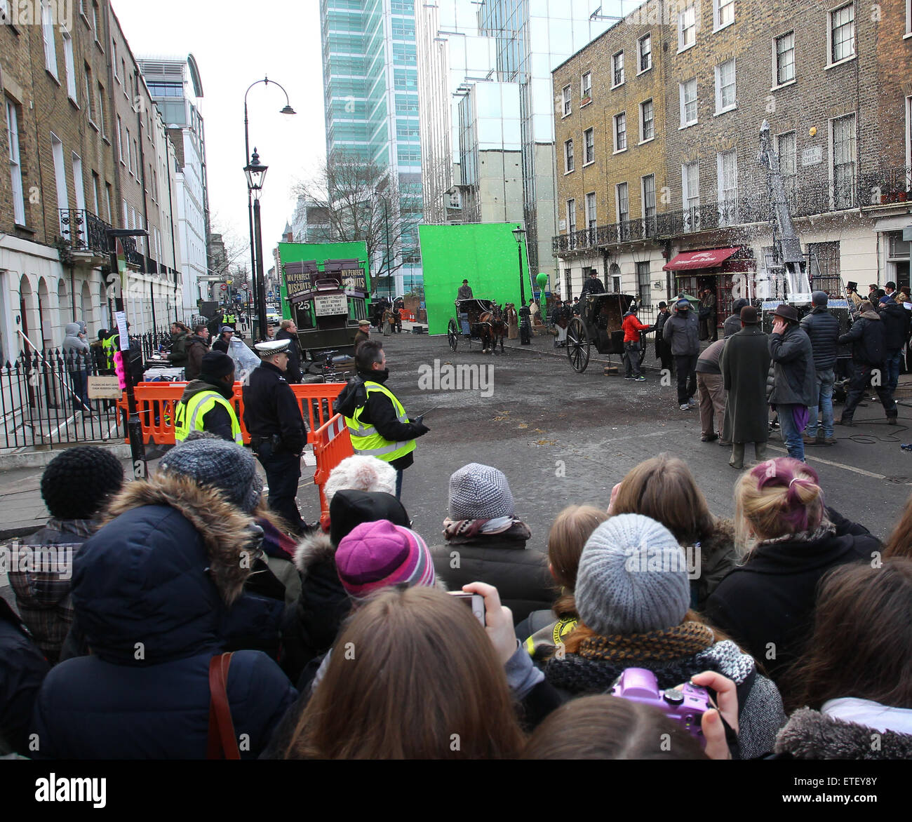 Benedict Cumberbatch and Martin Freeman film a scene for the 'Sherlock' christmas special in London  Featuring: View Where: London, United Kingdom When: 07 Feb 2015 Credit: WENN.com Stock Photo
