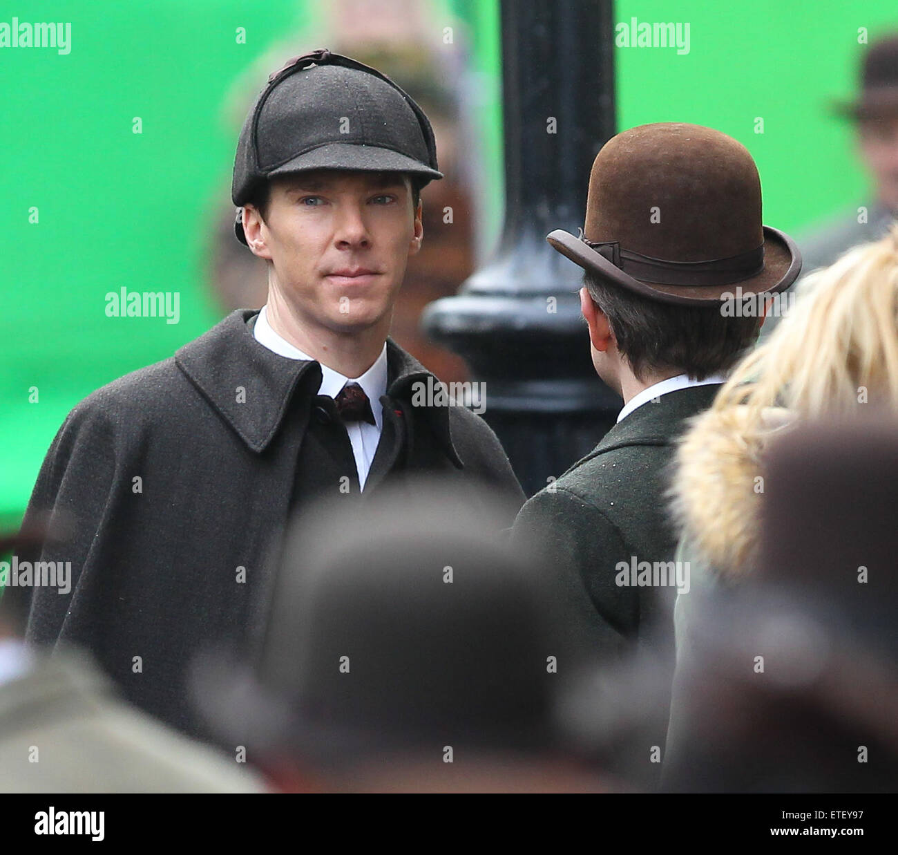 Benedict Cumberbatch and Martin Freeman film a scene for the