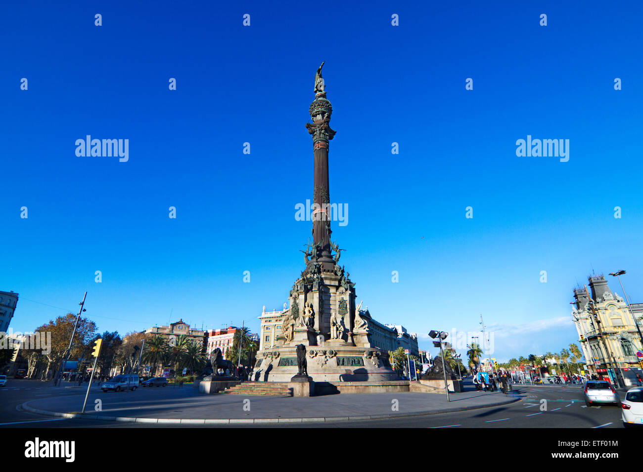 Christopher Columbus monument (1888), by Gaietà Buïgas and Rafael Atché. Barcelona. Stock Photo