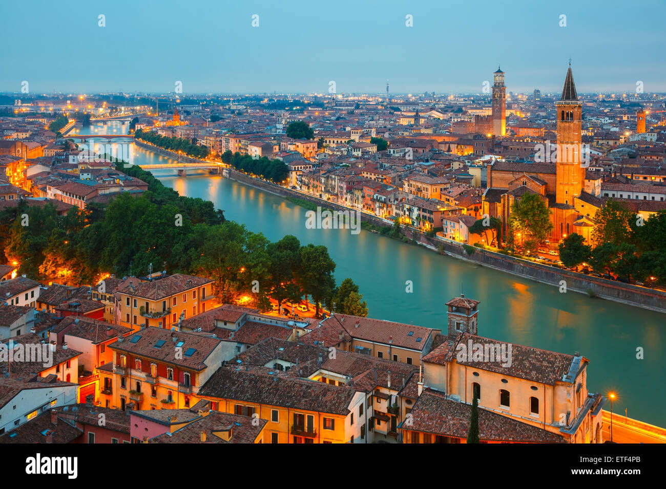 Verona skyline at night, Italy Stock Photo - Alamy