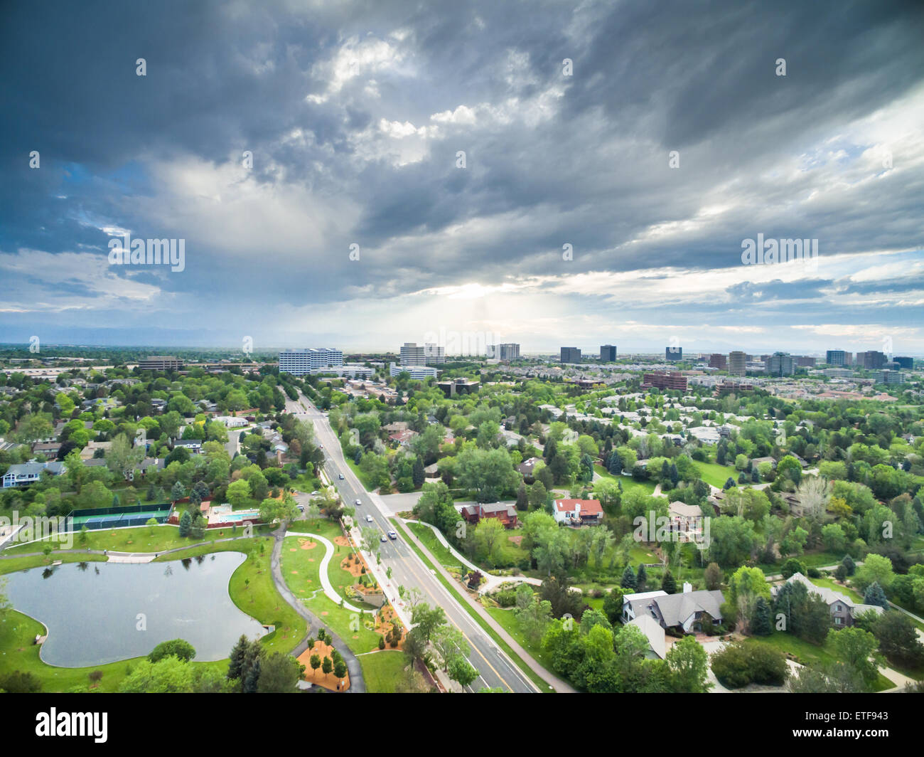 Picture of Aerial view of urban park with lake Stock Photo - Alamy