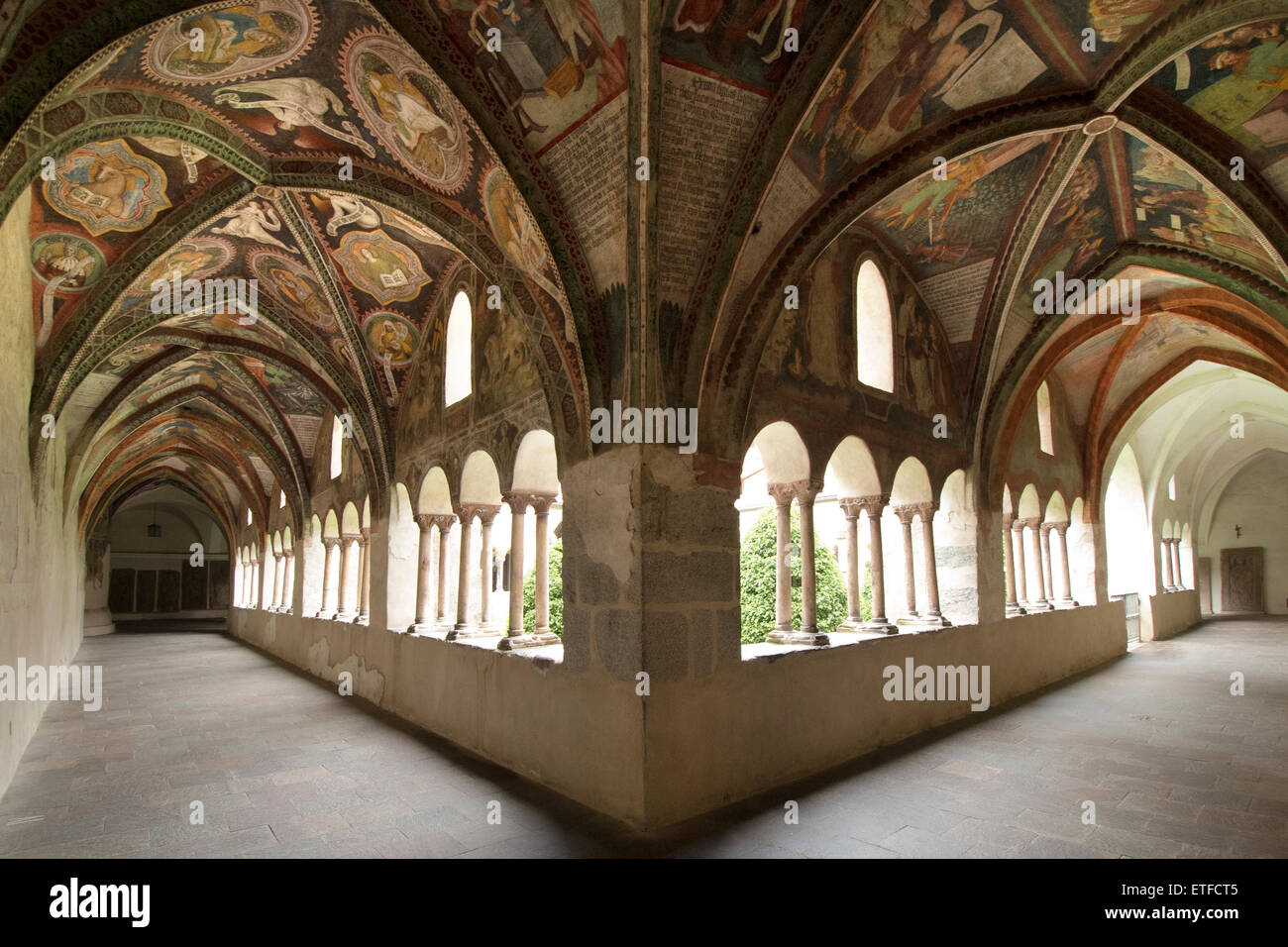 Cathedral cloister, arcades and vaults with frescoes, Brixen, South Tyrol, Italy Stock Photo