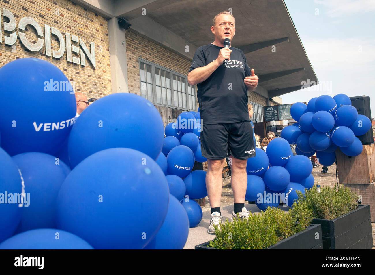 Copenhagen, Denmark, June 13th, 2015: Danish opposition leader,LarsLoekke Rasmussen (Venstre, read: the Liberal's) speaks at Restaurant Toldboden at Langelinie, Copenhagen, before he takes part in a running event Credit:  OJPHOTOS/Alamy Live News Stock Photo