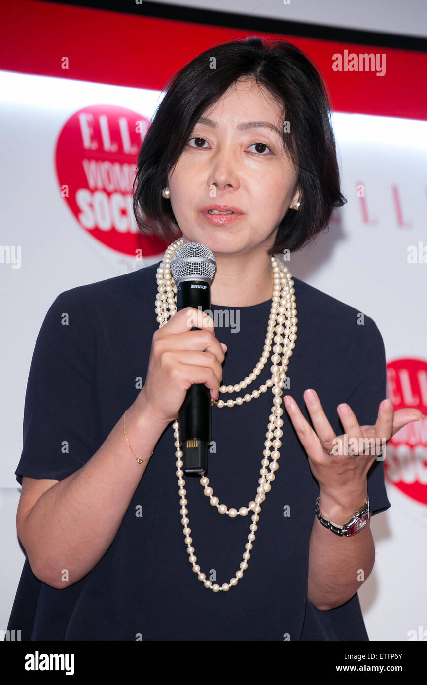 Tokyo, Japan. 13th June, 2015. Keiko Hamada, editor-in-chief of AERA speaks  to the audience during the ''ELLE Women in Society'' event on July 13,  2015, Tokyo, Japan. The event promotes the working