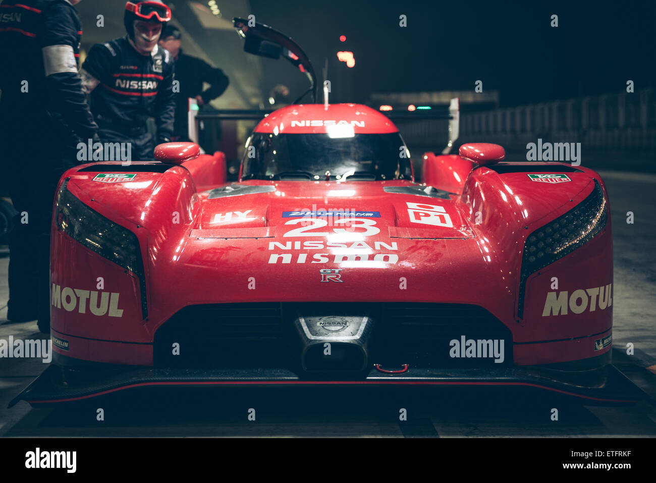 Nissan Nismo GT-R LMP1 getting checked out in the pit. Stock Photo