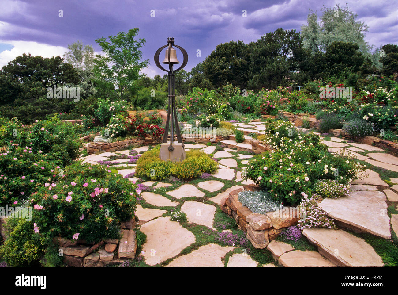 The gardens of Santa Fe,New Mexico, offer a constant supply of delightful surprises and artful delights. Stock Photo