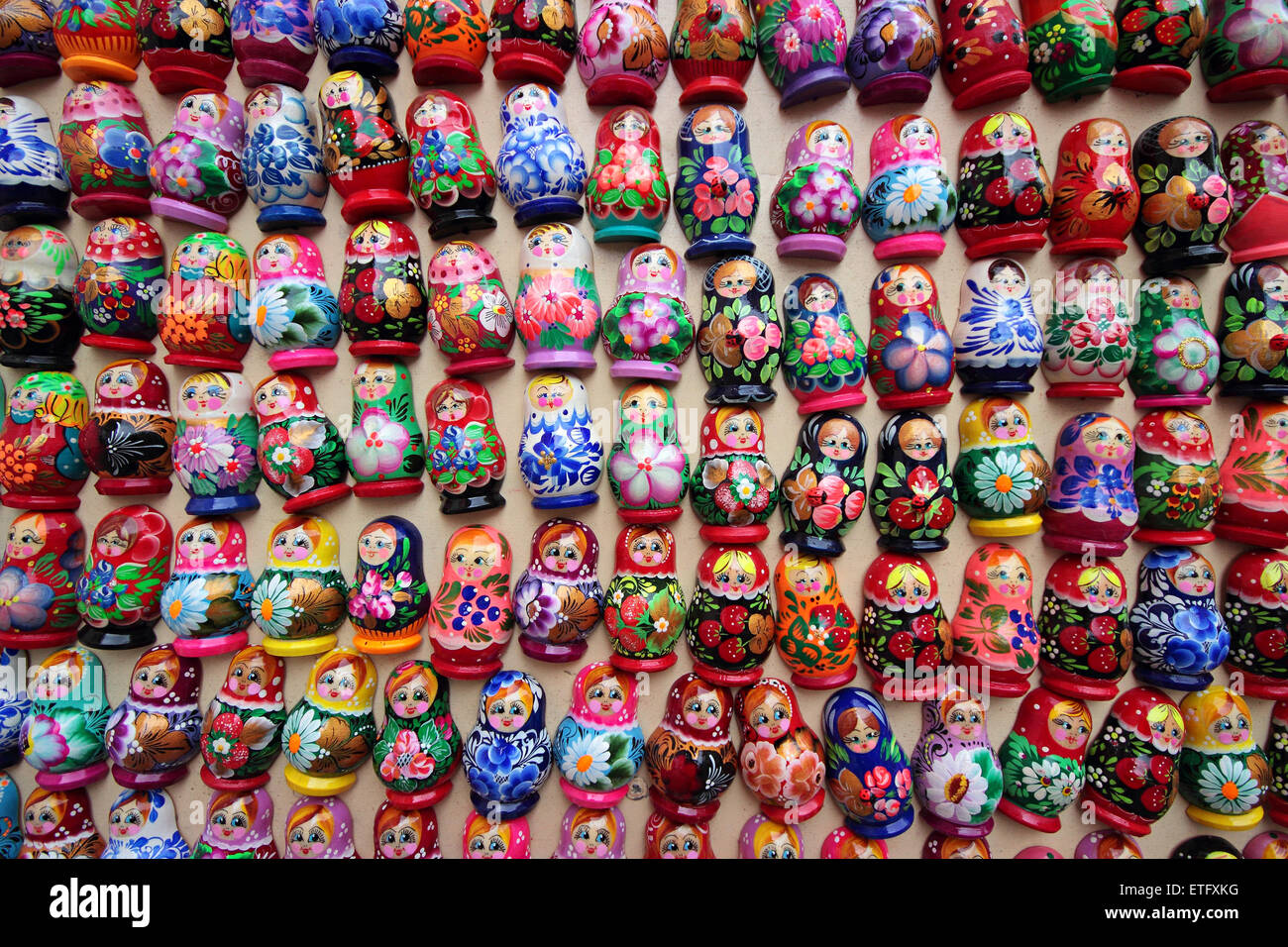 It is a set of Russian Nested dolls for a background Stock Photo