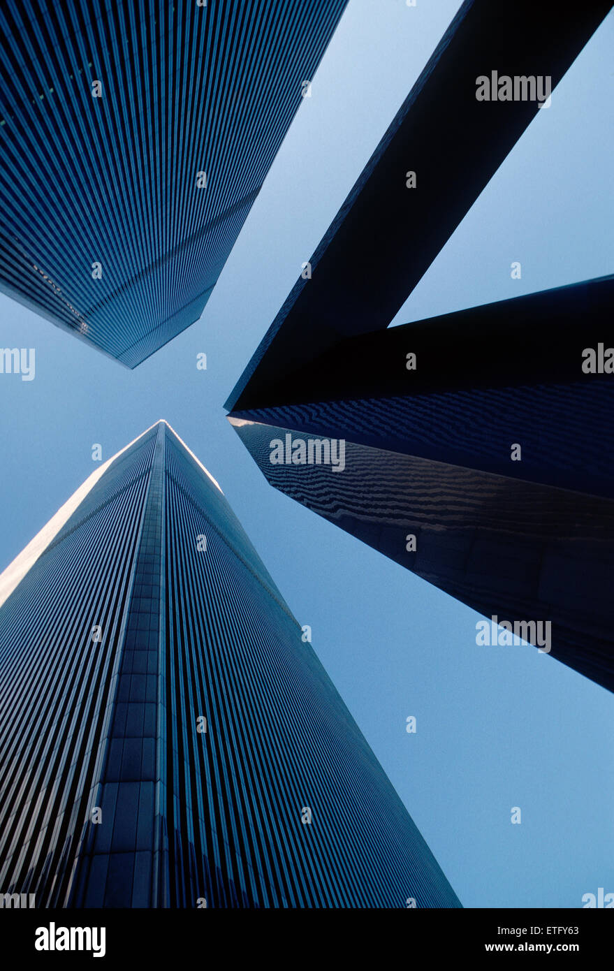 World Trade Center towers framed by modern sculpture, New York, New York, USA Stock Photo