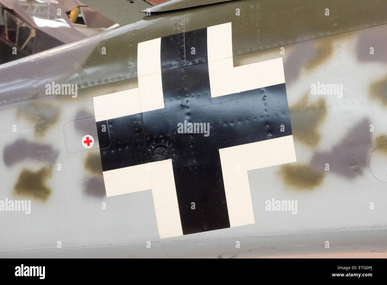 Balkenkreuz or Balkan Cross on the Fuselage of a Focke-Wulf FW 190A-8 German Second World War Fighter Bomber Stock Photo