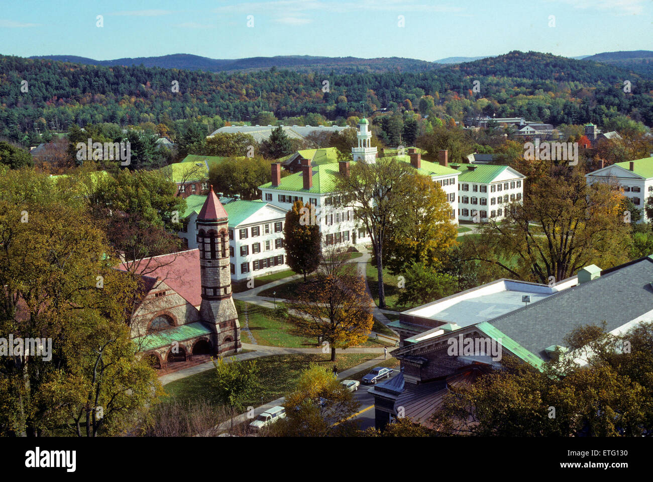 Elevated view of Dartmouth College campus in Hanover, New Hampshire, USA - an Ivy League school. Stock Photo