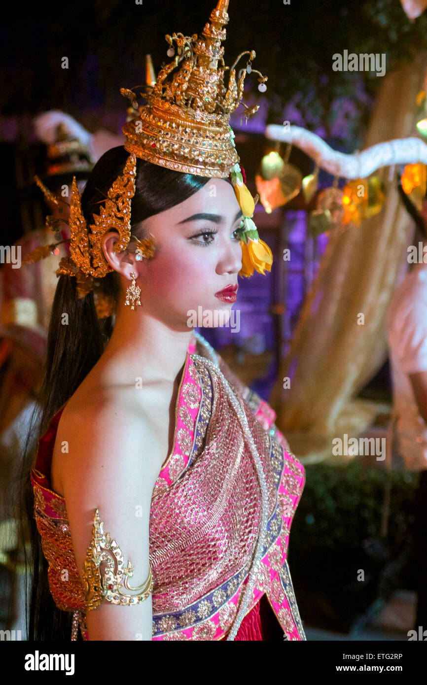 Asia. Thailand, Chiang Mai. Show for the King's birthday on December 5. Traditional dancer. Stock Photo