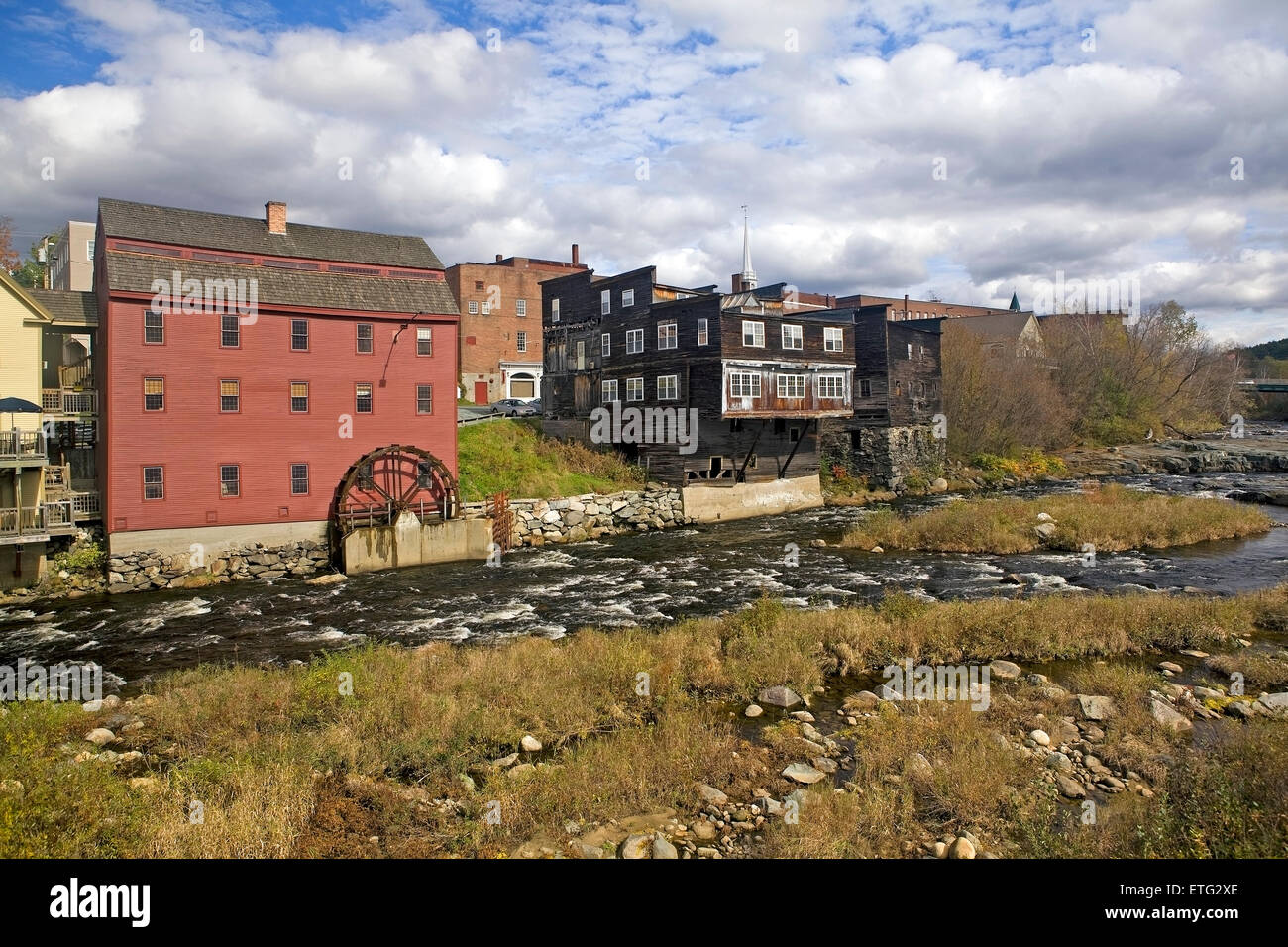 The restored and operational Littleton Grist Mill and water wheel on