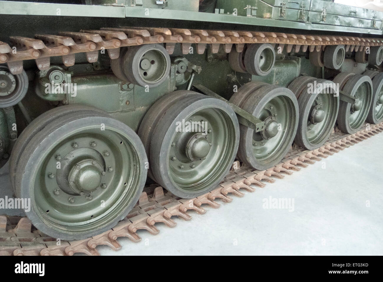 Caterpillar Tracks on a Centurion British Battle Tank Stock Photo