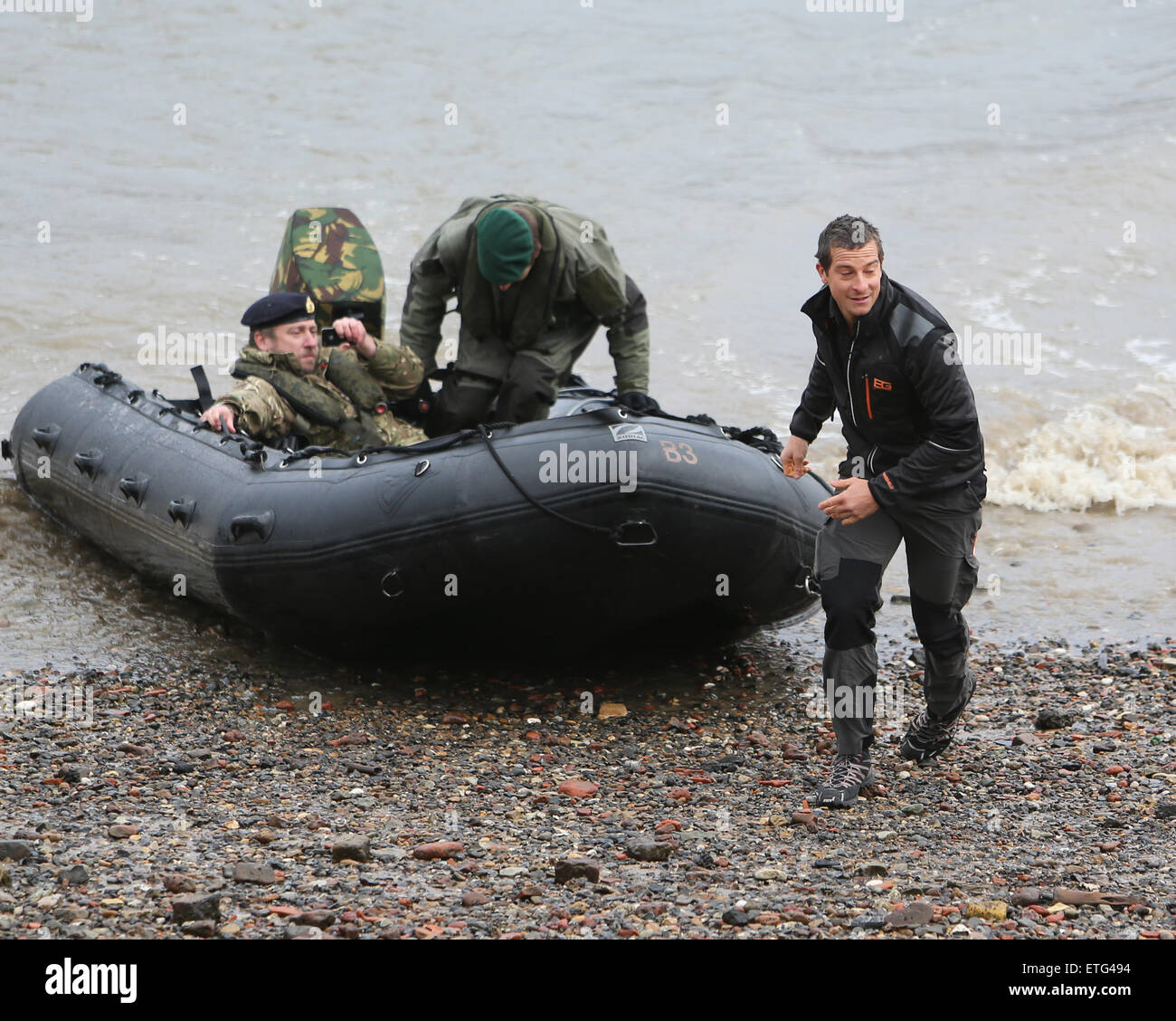 Bear Grylls making a dramatic entrance to This Morning Show at ITV ...