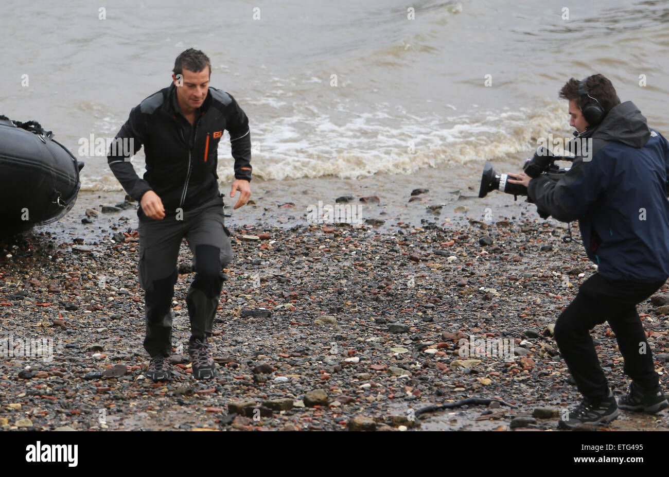 Bear Grylls making a dramatic entrance to This Morning Show at ITV ...