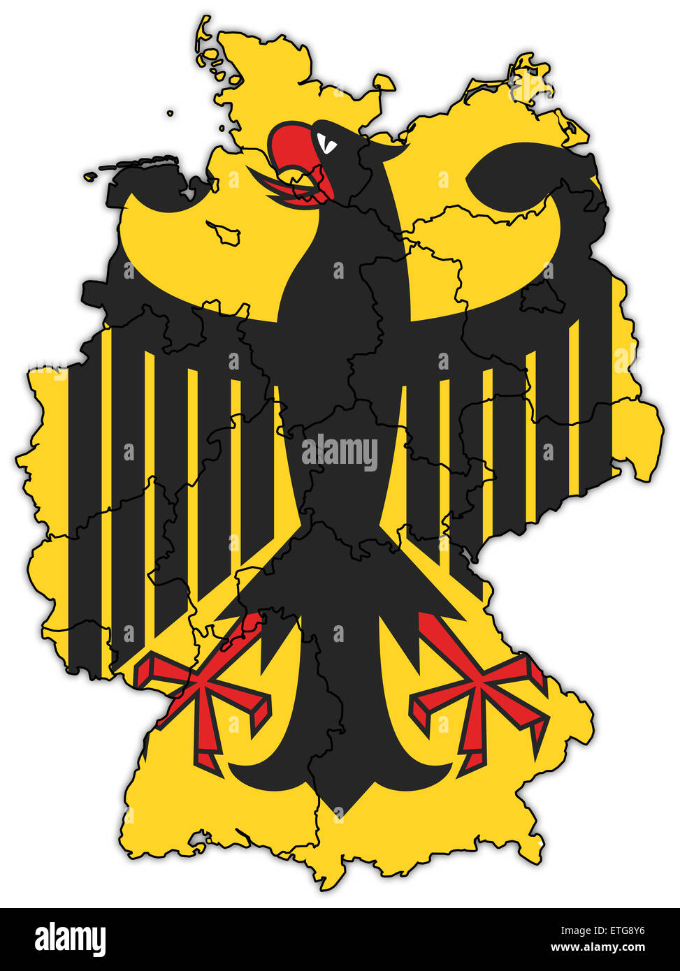 german flag on old administration map of german provinces Stock Photo